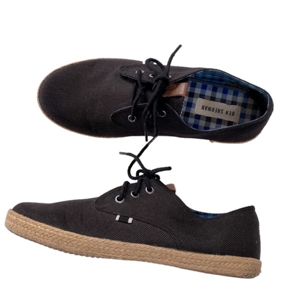 Ben Sherman Jenson Lace Up Black Linen with Jute Wrap Outsole mens size 7.5